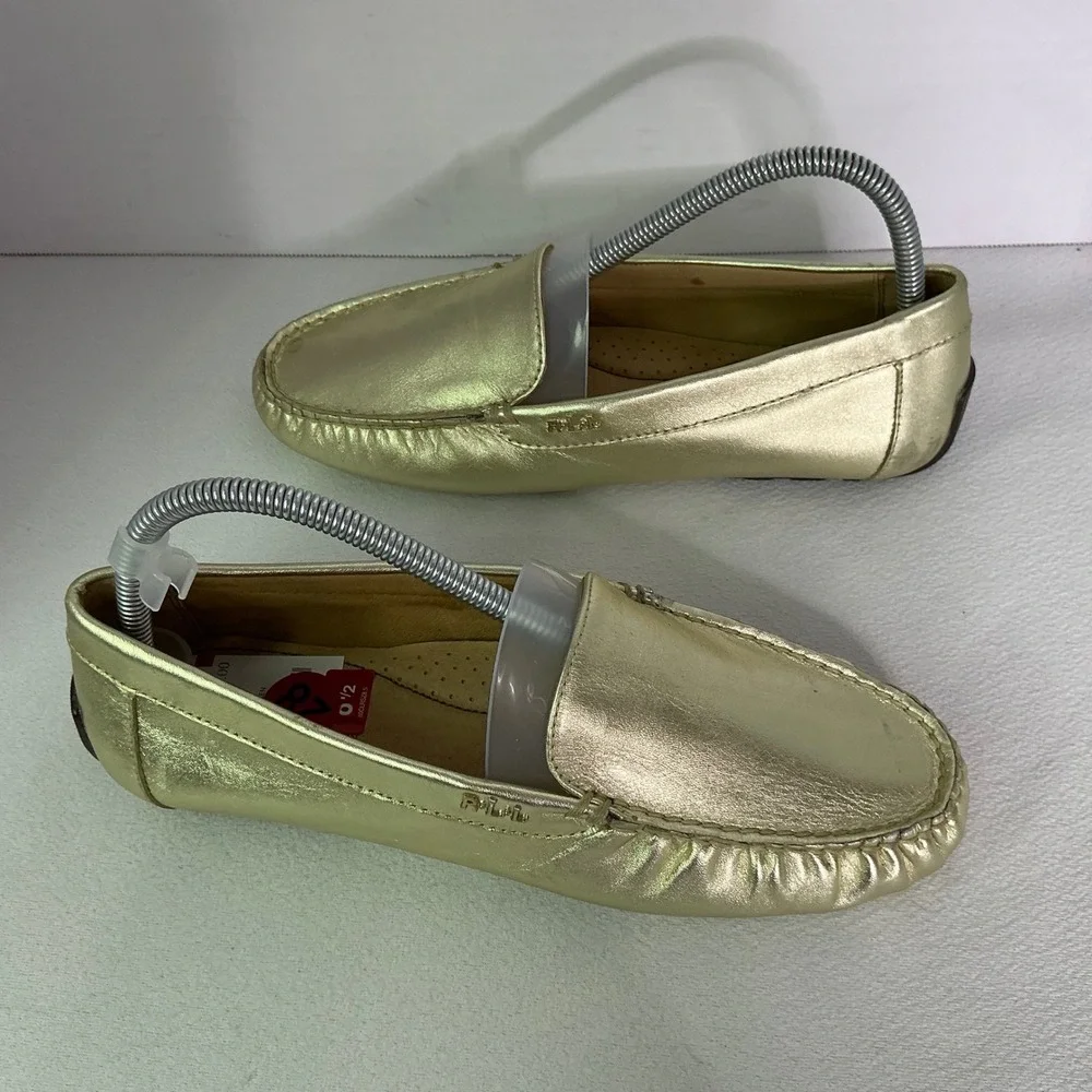 Lauren Ralph Lauren Gold Leather Driving Loafers Moccasin Luxury Flats Size 8.5